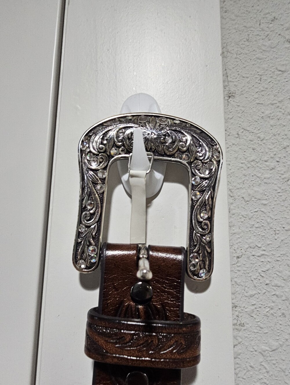Ariat Tooled Leather Rhinestone Silver Western Belt  M